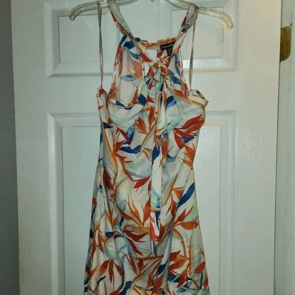 TOMMY BAHAMA Palms of Paradise Birds Floral Linen Halter Dress Size Small $128 - Picture 2 of 5